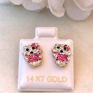 Solid Yellow Gold 14 Karat Kitty Pink Cz Earring